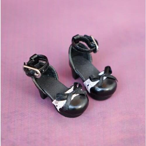 D01-P172 children handmade toy 1/3 1/4 Doll Accessories BJD/SD doll Lace bow black princess shoes 1pair