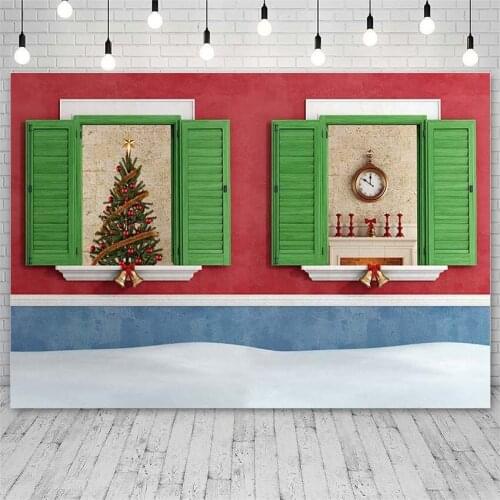 Avezano Backdrops Merry Christmas Tree Winter Candle Bell Window Decor Red Banner Photography Background Photo Studio Photozone