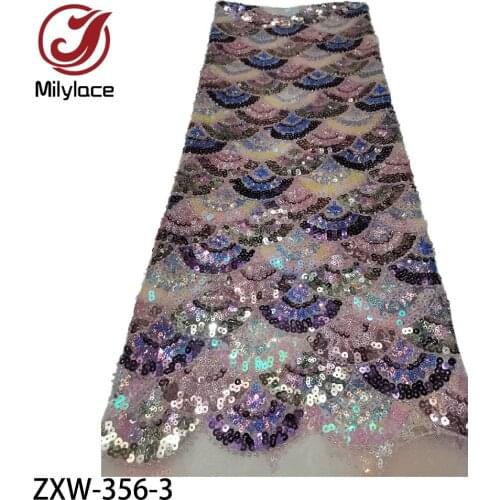 French Lace Fabric with Sequins African Net Lace Fabric Embroidered Tulle Lace Fabric for Party 5 Yards Per Lot ZXW-356