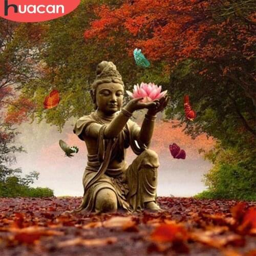 HUACAN Full Square Diamond Painting Cross Stitch Buddha DIY 5D Diamond Mosaic Embroidery Religion Needlework Craft Gift