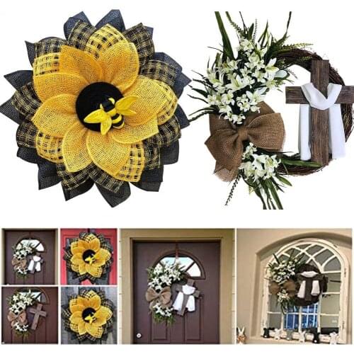 Artificial Wreath Door Pendent Exquisite with Cross Imitation Linen Easter Flower Garland Hanging Ornament Decoration for Home