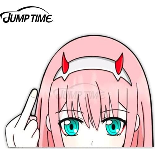 JumpTime 13 x 6cm For Darling in the Franxx 02 Zero Two Parody Peeker Anime Decal Cartoon Car Stickers Windshield RV Decoration