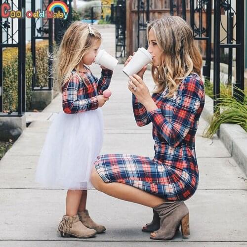 Autumn Mommy and Me Plaid Print Dress Long Sleeve Mother Daughter Baby Splicing Dresses For Girl Family Matching Clothes Outfits