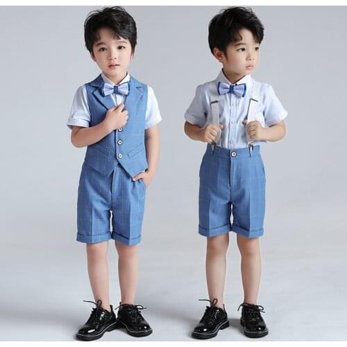 Boys dress suit, childrens plaid vest three-piece suit/four-piece suit, children host catwalk costumes