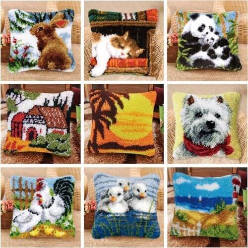 Beautiful Scenery Sunset Knooppakket Needlework Carpet Embroidery Pillow Set Latch Hook Cushion Button Package knoopkussen