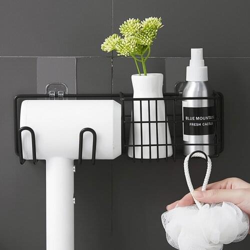 Metal Hair Dryer Rack Wall Mounted Electric Shaver Storage Shelf Bathroom Shampoo Shower Gel Toothbrush Organizers
