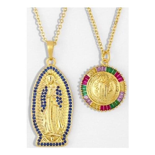 Virgin Mary multicolor micro pave cz zircon cubic zirconia necklace copper Clavicle gold plated Snake Chain Choker Pendant rfh45