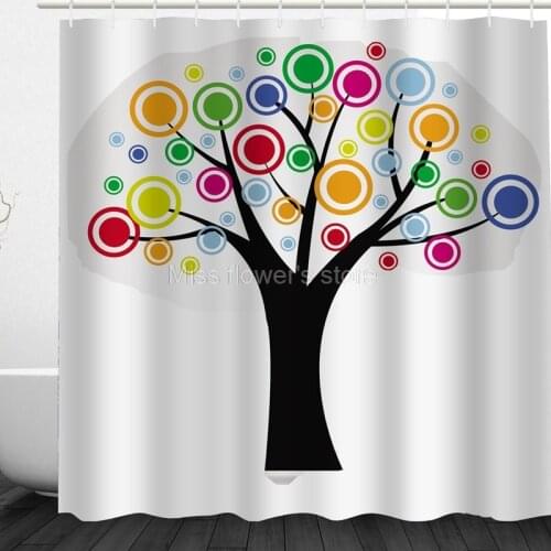 Multi-Size Cartoon Multicolored Circle Big Tree Design Custom Shower Curtains Bathroom Waterproof Mildew Polyester Fabric+12Hook
