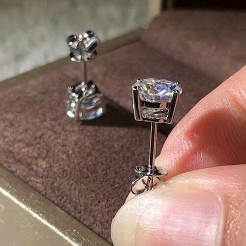 Solid 18K White Gold 1Ctw 6.5mm DF Color Moissanite Earrings Wedding Earrings For Women Fine Gold Jewelry