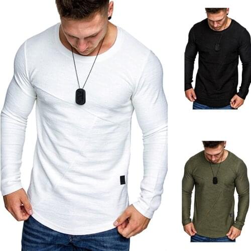 2021 autumn and winter new fashion European size mens T-shirt fashion solid color round neck slim long-sleeved T-shirt mens