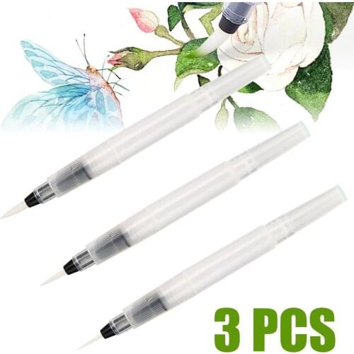 3pcs/set Water Ink Brush Pen Plastic Water Color Calligraphy Pen For Student Painting Writing Dessert Decorating Coloring Suppli