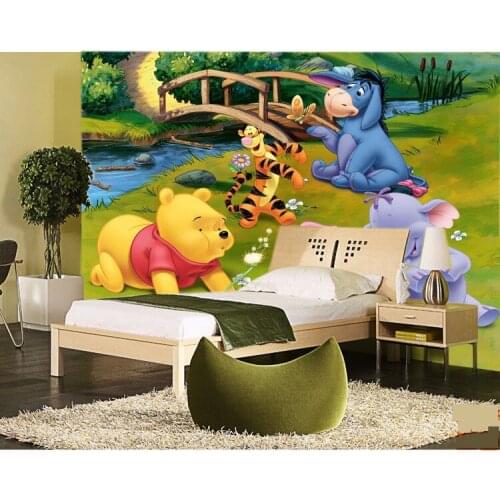 Wholesale 3d Wall Custom Mural for Baby Kids Room 3d Photo Mural Medroom 3d Wall Cartoon Mural Fresco Winnie the Pooh and tigger