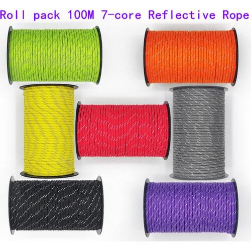 Outdoor 7-Core Paracord High Reflective Paratrooper Rope Emergency Survival Rope Tent Pull Rope Paracord 550 100M