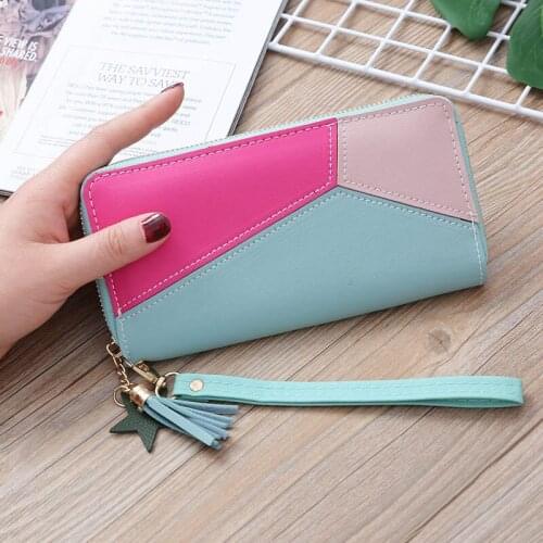 Panelled Color Patchwork Zipper Wallet Women Long Billfold Coin Pocket Change Purse Bank Credit ID Card Holders Cover Hand Bag