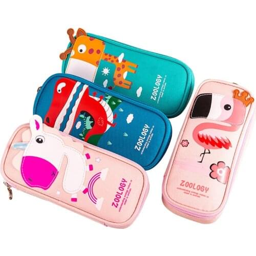 Kawaii Animal Unicorn Dinosaur Flamingo Pencil Case Zipper Large Capacity Pencil Box Portable Storage Bag School Supplies