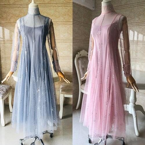 Muyoms Sexy Elegant Long Sleeve Tea-length A-line Tulle Illusion Cocktail Dresses Coctail Dresses For Party women party dress