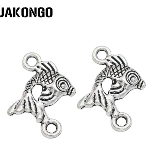 JAKONGO Antique Silver Plated Fish Connectors Charm Pendant Jewelry Making Findings Accessories DIY Handmade 25x19mm 20pcs/lot