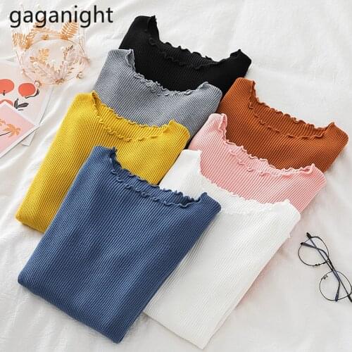 Gaganight Casual Sweater Women Solid Slim Autumn Winter Pullover Long Sleeve Fashion Lady Bottom Sweaters Stretch Knit Top