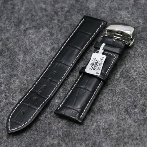 Watch Accessories Universal Genuine Leather Strap 18mm 20mm 22mm Watchband for Ladies Men Black Watches Strap Butterfly Buckle