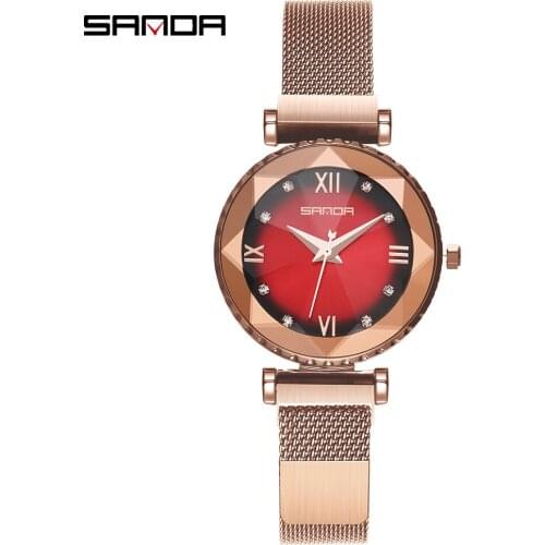 SANDA Fashion new womens fashion watch reloj mujer ladies watches diamond luxury watch date clock women rose gold watch