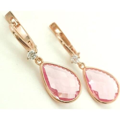 Pink Quartz Drop Diamond Handwork Silver Earrings