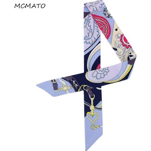 2019 Brand Scarf Small Silk Scarf For Women Geometric Print Headwear Handle Bag Ribbon Fashion Long Female Scarves headband