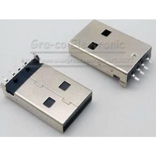 100pcs/lot USB-A mlae plug U disk plug 180 degree SMT PIN USB male plug A type