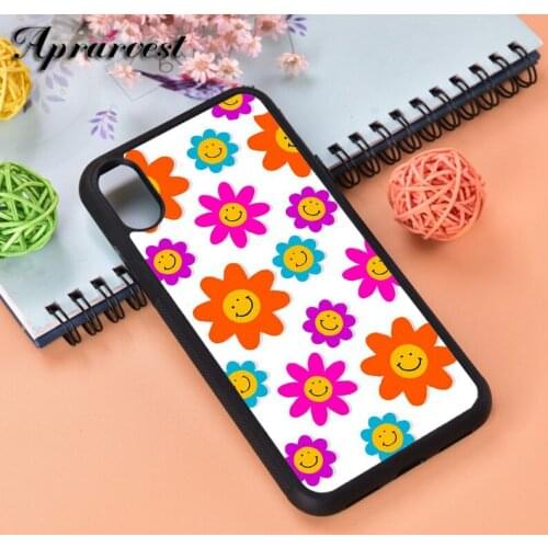 Aprarvest Smily Face Flowers Silicone Rubber Phone Case Cover For iPhone 6 6S 7 8 PLUS X XS XR 11 12 MINI PRO MAX
