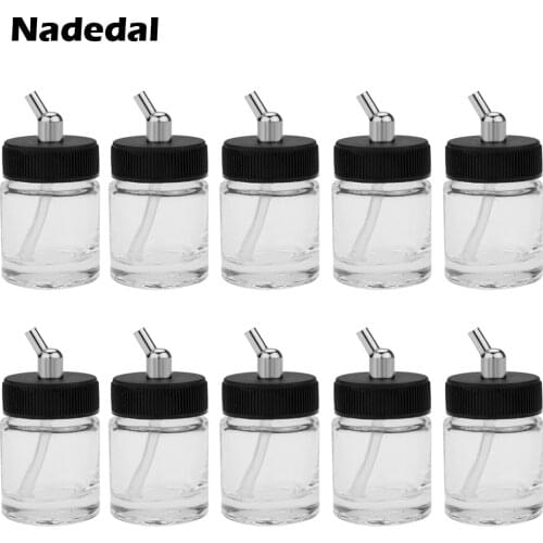 10PCS Airbrush Glass Bottles Using on Dual-Action Airbrushes Airbrush Bottle (Jars) with 30 Angle Adapter Lid Assembly