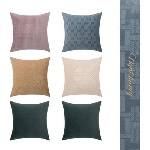 Super soft 3D embossing solid cushion cover geometric stripe houndstooth sofa decor pillow cover velvet car chair bed pillowcase