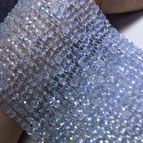 Loose beads light blue Topaz square faceted 4-4.5mm nature for making jewelry necklace 14inch FPPJ wholesale