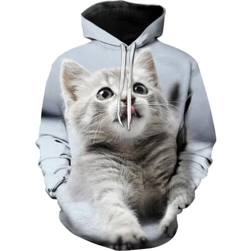 Mans Hoodie Cartoon Kawaii Hoodie 3D Printed Cat Oversized Mens and Womens Pullover Long Sleeve Fashion Hoody Jacket
