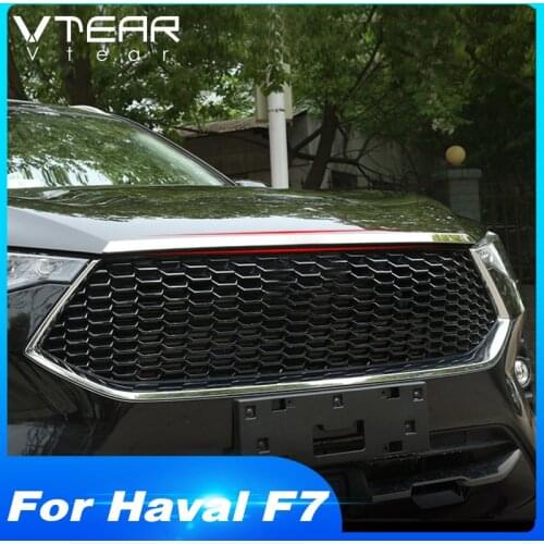Vtear for Haval F7 F7X chromium styling grill lip molding Car front engine cover trim exterior car-styling accessories part 2018