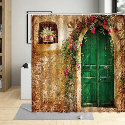 Moroccan Garden Shower Curtain Surrounded By Flowers Vintage Wooden Door Pattern For Home Decor Bathroom Curtains With Hooks Set