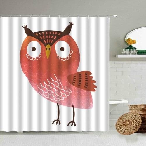 Cartoon Fun Owl Shower Curtain Fox Hedgehog Bird Animal Theme Cute Children Bathroom Waterproof Polyester Screen Home Decoration
