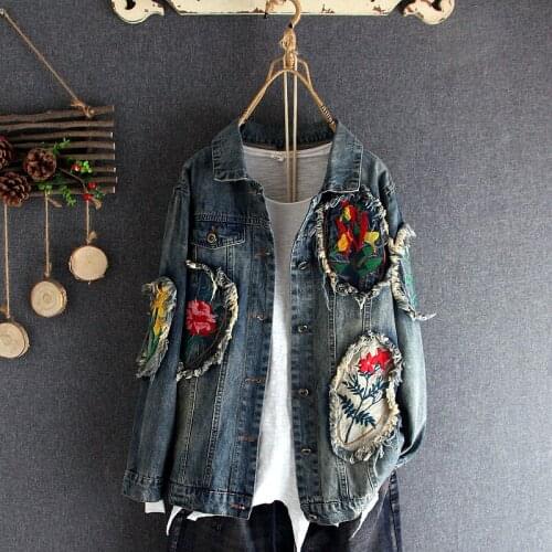High Quality 2021 New Denim Coats Women Vintage Tassels Embroidery Flowers Appliques Outerwear Coat Casual Denim Jackets NZ48
