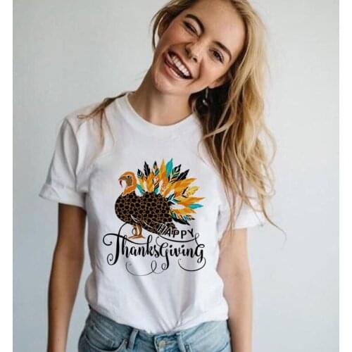 Happy Thanksgiving Print Women T-shirt Thanksgiving Day Turkey Graphic Tees Female Casual Short Sleeve Festival Clothes Camiseta