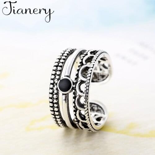 JIANERY Luxury Brand Silver Color Black Multi-layer Rings For Women Lover Girls Gifts Bridal Wedding Jewelry 2019