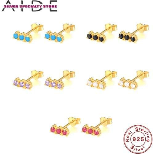 AIDE Color Zircon Earring 925 Sterling Silver Earrings For Women 2020 Fine Jewelry Gold Stud Earring Girl Gift Pendientes Aretes