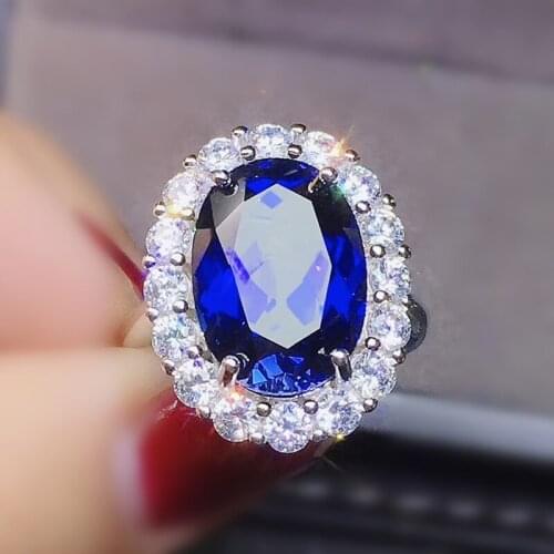 Blue sapphire big ring Per jewelry 925 sterling silver 10*14mm 7.3ct gemstone Fine jewelry Women rings J212168