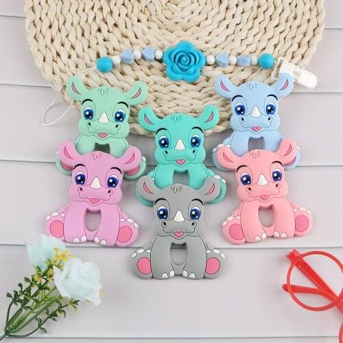 Kovict 1 Pc Baby Silicone Teether Cartoon Rhinoceros Animal Molar Teether DIY Pacifier Chain Necklace Bracelet Accessories