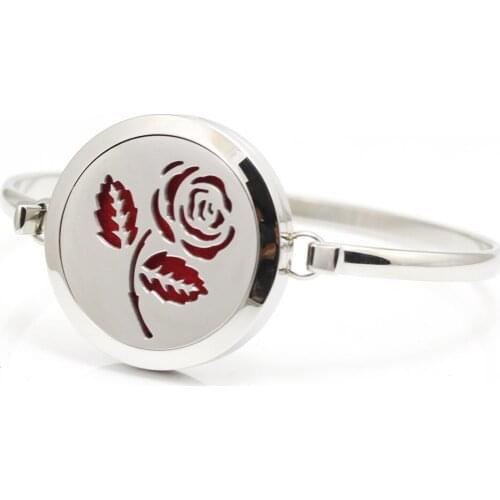 10pcs/lot New Design Stainless Steel Rose Flower Design Aroma Essential Oil Diffuser Perfume Locket Bracelet Bangle