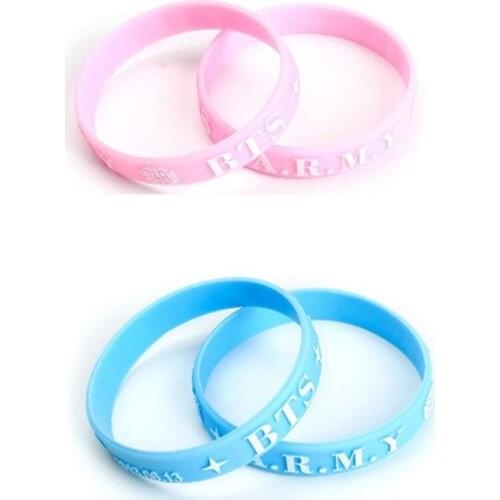 100pcs bangtan boys blue and pink silicone wristband bracelet free shipping by Epacket
