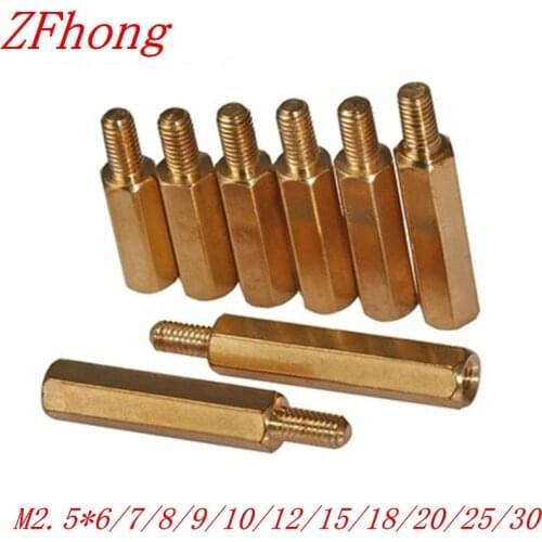 100PCS M2.5 male to female Brass Standoff spacer length 6mm-30mm