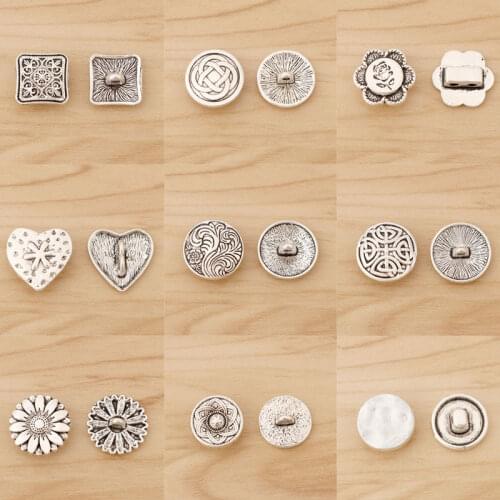 20 Pieces Tibetan Silver Heart Flower Round Metal Beads Buttons Garment Coat Sewing Accessories for Clothing Crafts