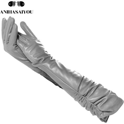 2020 Best-selling female long leather gloves,sheepskin womens long gloves,Dark gray Winter long leather gloves women - 2081C