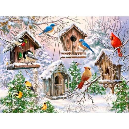 Diamond Embroidery 5D Diy Diamond Painting Snow bird house Diamond Painting Rhinestone Diamond Mosaic Cross Stitch Decor AS862