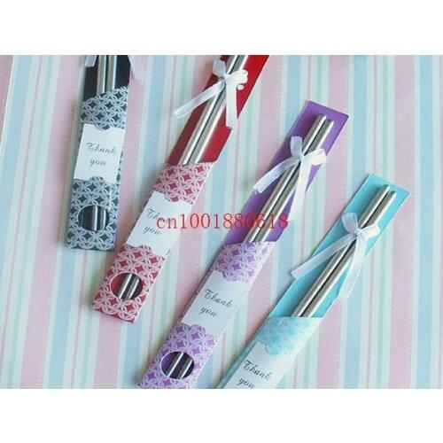 Free shipping Chinese style East Meets West Stainless steel chopsticks With retail box for Wedding favors gifts,500Pairs/lot