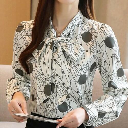 Long Sleeve Women Blouses Shirts Blusas Mujer Blouse Women 2021 V-neck Striped Dot Chiffon Blouse Shirt Women Tops Blusas D453