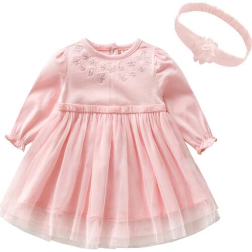 Children kids dresses for girls baby long sleeve dress Baby girl pink gauze dress Princess dress